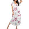 imageEkouaer Long Nightgowns for Women House Dress Plus Size Sleepwear Pleated Full Length Loungwear S4XLWhite Pink Flower