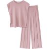 imageEkouaer Lounge Sets for Women Two Piece Outfits Knit Cap Sleeve Tops Wide Leg Pleated Pants Casual Dressy Sweater SetsDusty Rose
