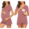 imageEkouaer Maternity Nursing Pajamas Set Short Sleeve Breastfeeding Sleepwear Double Layer Postpartum Top and Shorts SetPurple Red