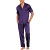 imageEkouaer Men Satin Silk Pajamas Set 2 Piece Button Down Sleepwear Long Pants Loungewear with PocketsDeep Purple