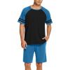 imageEkouaer Mens Pajama Short Sets Short Sleeve Crewneck Pajama Lounge Set Raglan SleepwearBlackblue