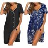 imageEkouaer Nightgowns for Women 2 Pack Button Down Sleepshirt Short Sleeve Nightshirt Soft Sleepwear V Neck Pajama DressBlackBlue Vine