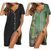 imageEkouaer Nightgowns for Women 2 Pack Button Down Sleepshirt Short Sleeve Nightshirt Soft Sleepwear V Neck Pajama DressBlackGreen Flower