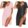 imageEkouaer Nightgowns for Women 2 Pack Button Down Sleepshirt Short Sleeve Nightshirt Soft Sleepwear V Neck Pajama DressGreyPink