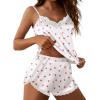 imageEkouaer Pajama Sets For Women 2 Piece Silk Lingerie Sleepwear Satin Cami Pj Shorts Set Soft NightwearWhite Heart