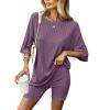 imageEkouaer Pajamas 2 Piece Lounge Sets Ribbed Knit Matching Outfits Tshirt Biker Shorts Sleepwear Loungewear SweatsuitsDark Purple