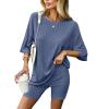 imageEkouaer Pajamas 2 Piece Lounge Sets Ribbed Knit Matching Outfits Tshirt Biker Shorts Sleepwear Loungewear SweatsuitsRoyal Blue
