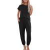 imageEkouaer Pajamas for Women 2 Piece Lounge Sets Cap Sleeve Loungewear Top with Joggers Pants SXXLBlack