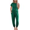imageEkouaer Pajamas for Women 2 Piece Lounge Sets Cap Sleeve Loungewear Top with Joggers Pants SXXLDark Green