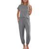 imageEkouaer Pajamas for Women 2 Piece Lounge Sets Cap Sleeve Loungewear Top with Joggers Pants SXXLLight Grey