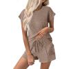 imageEkouaer Pajamas for Women Ribbed Knit Lounge Set Cap Sleeve Top and Shorts Loungewear Sleepwear with Pockets SXXLBrown