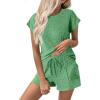 imageEkouaer Pajamas for Women Ribbed Knit Lounge Set Cap Sleeve Top and Shorts Loungewear Sleepwear with Pockets SXXLGreen