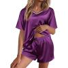 imageEkouaer Satin Pajama Set for Women 2 piece Silky Pj Set Soft Short Sleeve Sleepwear Summer Loungewear SXXLWineberry