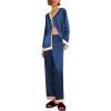imageEkouaer Sexy Pajamas for Women Satin Pjs Set Two Piece Sleeping Set Long Silk Pajamas SetsNavy BlueXXL
