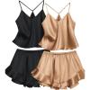 imageEkouaer Silk Pajamas for Women Satin Shorts Sets Deep V Neck Cami Tops 4 Piece Pjs Nightwear