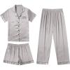 imageEkouaer Silk Satin Pajama Set for Women Soft Short Sleeve Button Down Pj Sets 3 Piece Sleepwear Loungewear SXXLLight Grey