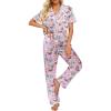 imageEkouaer Silk Satin Pajamas Set Women Short Sleeve Sleepwear Soft Button Down Loungewear Pjs SetCat Print
