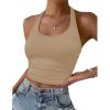 imageEkouaer Women Halter Top Backless Scroop Neck Slim Stretchy Ribbed Knit Camisole Crop Tops SXXLBeige