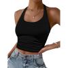 imageEkouaer Women Halter Top Backless Scroop Neck Slim Stretchy Ribbed Knit Camisole Crop Tops SXXLBlack
