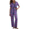 imageEkouaer Women Pajamas Set Button Down Sleepwear Short Sleeve Nightwear with Long Pants Soft Pjs Set SXXLBmagenta Plaid