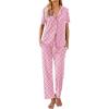 imageEkouaer Women Pajamas Set Button Down Sleepwear Short Sleeve Nightwear with Long Pants Soft Pjs Set SXXLClouds