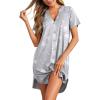 imageEkouaer Women V Neck Button Down NightgownGrey Star