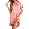 imageEkouaer Women V Neck Button Down NightgownWhite Pink