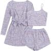 imageEkouaer Womens 3 Piece Waffle Knit Lounge Set Soft Pajama Sets Tank Top and Shorts Cardigan with Pockets SXXLPurple Tie Dye