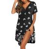 imageEkouaer Womens Button Down Nightgown Short Sleeve Sleepshirt V Neck Night Shirt Soft Pajamas Dress with PocketsBlack Butterflys