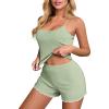 imageEkouaer Womens Cami Pajama Sets 2 Piece Ribbed Knit PJs Soft Lingerie Sleeveless Tank Top and Shorts Camisole Lounge SetLight Green