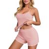 imageEkouaer Womens Cami Pajama Sets 2 Piece Ribbed Knit PJs Soft Lingerie Sleeveless Tank Top and Shorts Camisole Lounge SetLight Pink