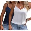 imageEkouaer Womens Lace Silk Satin Pajama Tank Tops V Neck Camisole Soft Spaghetti Strap Tops Loose Sleepwear S3XLWhite  Navy Blue