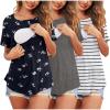 imageEkouaer Womens Maternity Shirts Short Sleeves Nursing Tops 3 Pack Double Laye Breastfeeding Tees Pregnancy Clothes SXXL3pcs Deep Grey  Floral Grey  Stripe Black  White