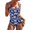imageEkouaer Womens One Piece Swimsuit Ruched Tummy Control Bathing Suits Vintage Retro Push Up SwimwearNavy White Leaves
