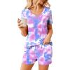 imageEkouaer Womens Pajama Sets Short Sleeve Pajamas for Women Sets Soft Lounge Sets Casual V Neck Sleepwear PJSPink Tie Dye