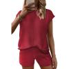imageEkouaer Womens Pajamas Cap Sleeve Knit Lounge Set 2 Piece Soft Pjs Loungewear Sweater SetsBurgundy