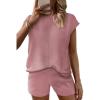 imageEkouaer Womens Pajamas Cap Sleeve Knit Lounge Set 2 Piece Soft Pjs Loungewear Sweater SetsPurple