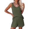 imageEkouaer Womens Pajamas Set Ribbed Knit Soft Pj Sets Tank Top and Shorts Sleepwear Loungewear Ruffle Hem NightwearArmy Green
