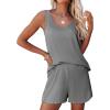 imageEkouaer Womens Pajamas Set Ribbed Knit Soft Pj Sets Tank Top and Shorts Sleepwear Loungewear Ruffle Hem NightwearGrey