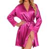 imageEkouaer Womens Satin Robe Short Bridesmaid Bride Feather Bridal Robe Kimono Silky Long Sleeve Bathrobe SXXLHot Pink