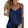 imageEkouaer Womens Satin Tank Tops 2 Pack Silky Camisole V Neck Spaghetti Strap Blouses Sleeveless Cami ShirtNavy Blue