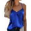 imageEkouaer Womens Satin Tank Tops 2 Pack Silky Camisole V Neck Spaghetti Strap Blouses Sleeveless Cami ShirtSnorkel Blue