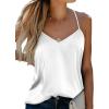 imageEkouaer Womens Satin Tank Tops 2 Pack Silky Camisole V Neck Spaghetti Strap Blouses Sleeveless Cami ShirtWhite