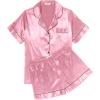 imageEkouaer Womens Silk Satin Pajama Sets Soft Short Sleeve Button Down Sleepwear Top and Shorts 2 Piece Pjs Lounge Set SXXLPink