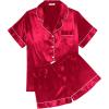 imageEkouaer Womens Silk Satin Pajama Sets Soft Short Sleeve Button Down Sleepwear Top and Shorts 2 Piece Pjs Lounge Set SXXLRed
