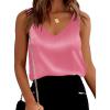 imageEkouaer Womens Silk Satin Tank Tops V Neck Casual Cami Sleeveless Camisole Blouses Summer Basic Tank ShirtPink