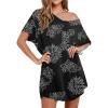 imageEkouaer Womens Tshirt Nightgown Cotton V Neck Sleepshirts Comfy Casual Nightshirt for WomenBlack White Flower