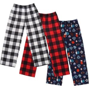 imageEkouaer Boys Pajama Pants 3 Pack Sleep Pants Soft Elastic Waist Kids Pajama Bottoms Plaid Lounge Pants with 2 PocketsBpattern1