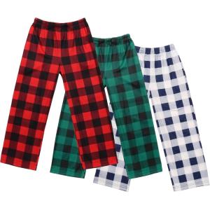imageEkouaer Boys Pajama Pants 3 Pack Sleep Pants Soft Elastic Waist Kids Pajama Bottoms Plaid Lounge Pants with 2 PocketsBpattern11