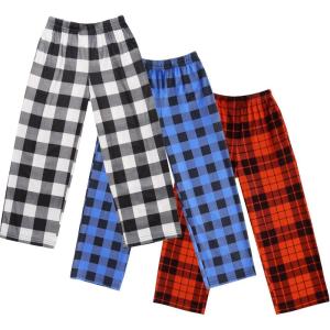 imageEkouaer Boys Pajama Pants 3 Pack Sleep Pants Soft Elastic Waist Kids Pajama Bottoms Plaid Lounge Pants with 2 PocketsBpattern12